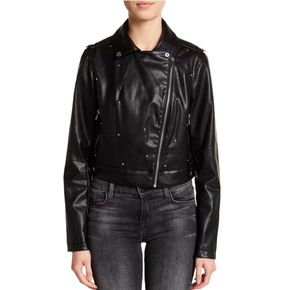 SAM EDELMAN Classic Moto Jacket with Studs Faux Leather in Black Size Small